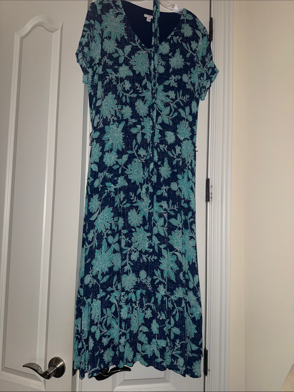 J. Jill Blue and Aqua Floral V-Neck Maxi Dress - Picture 6 of 7